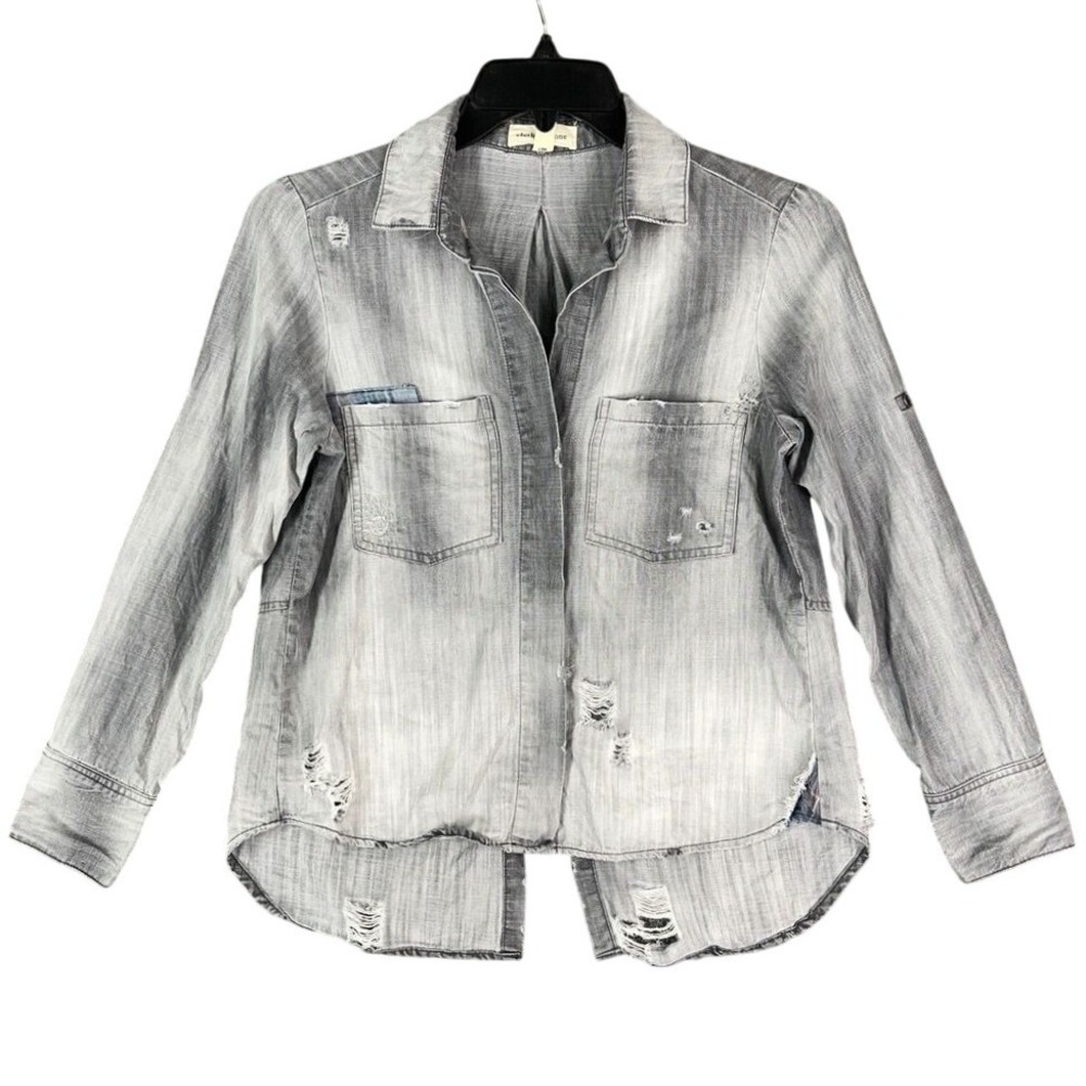 Cloth & Stone Shirt Womens Small‎ Gray Button Up Grunge Layered Y2K Edgy Urban